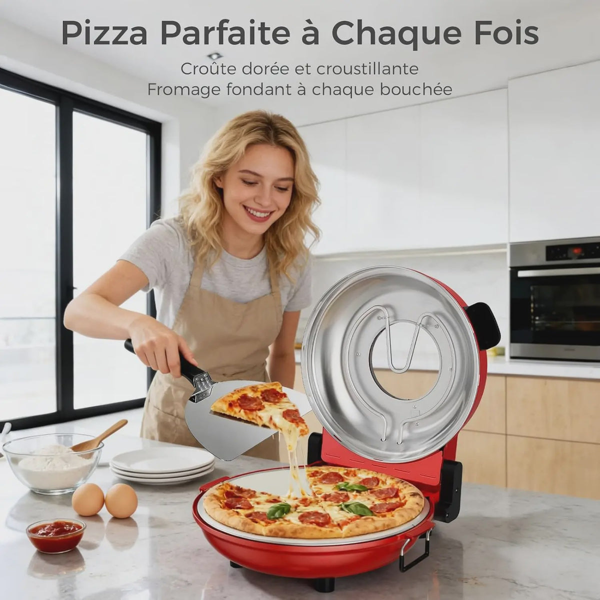 Elektrische Pizzaoven met Pizzasteen - Snel & Verstelbare Temperatuur