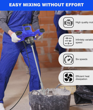 Krachtige Elektrische Betonmixer - 2600W, 6 Snelheden, M14 Spiraalstaaf voor Cement, Mortel, Verf & Gips