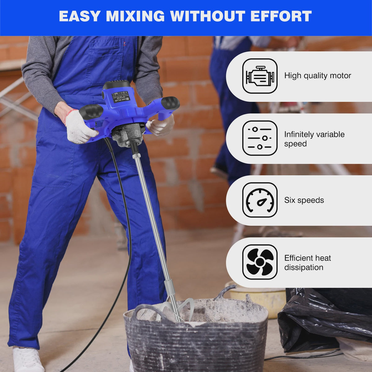 Krachtige Elektrische Betonmixer - 2600W, 6 Snelheden, M14 Spiraalstaaf voor Cement, Mortel, Verf & Gips