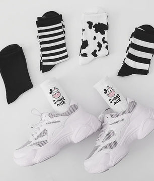 Schattige Koeienprint Sokken voor Dames & Meisjes - Trendy Streetwear & Casual Stijl