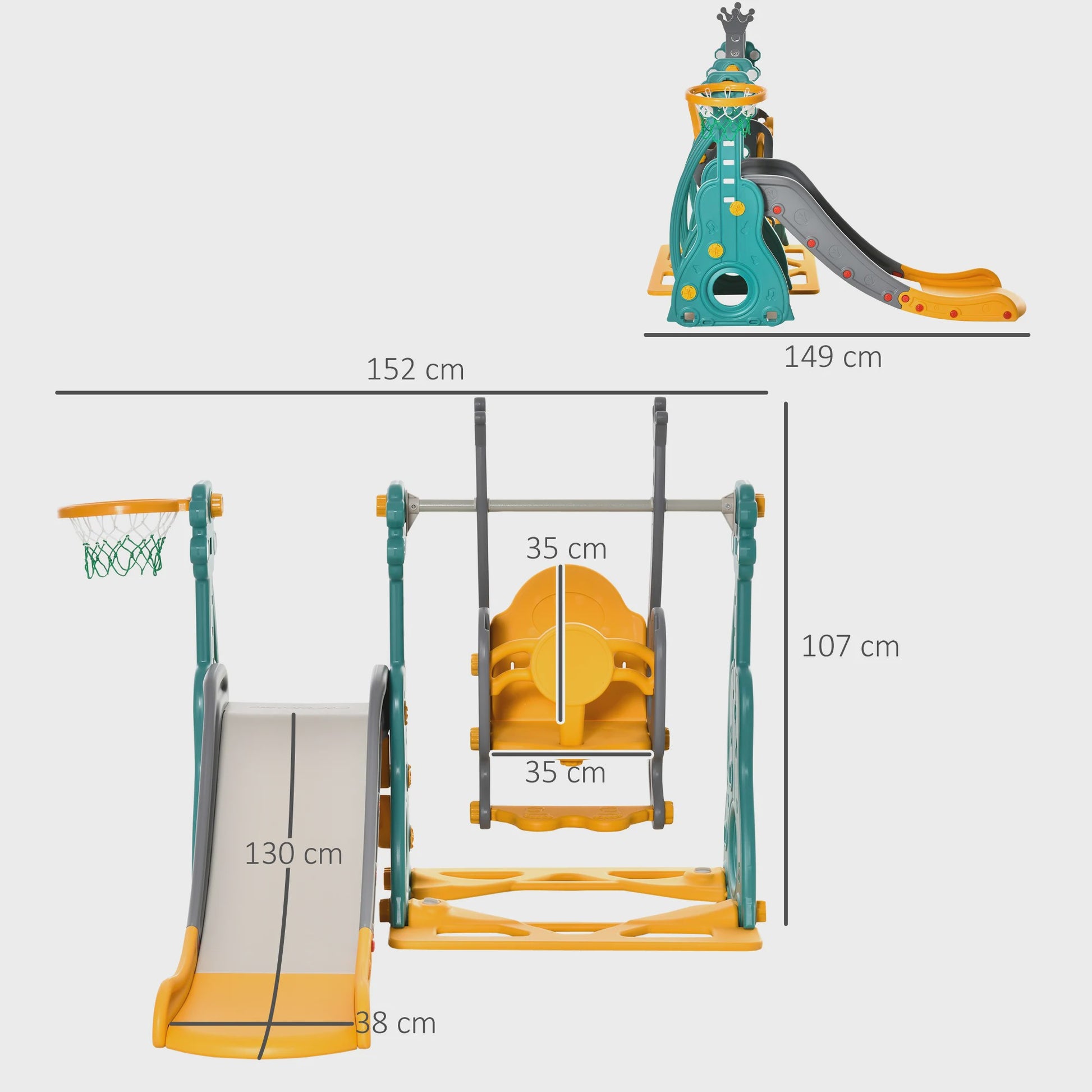 HOMCOM 4-in-1 Speeltoestel voor Kinderen: Glijbaan, Schommel, Basketbal & Stoel