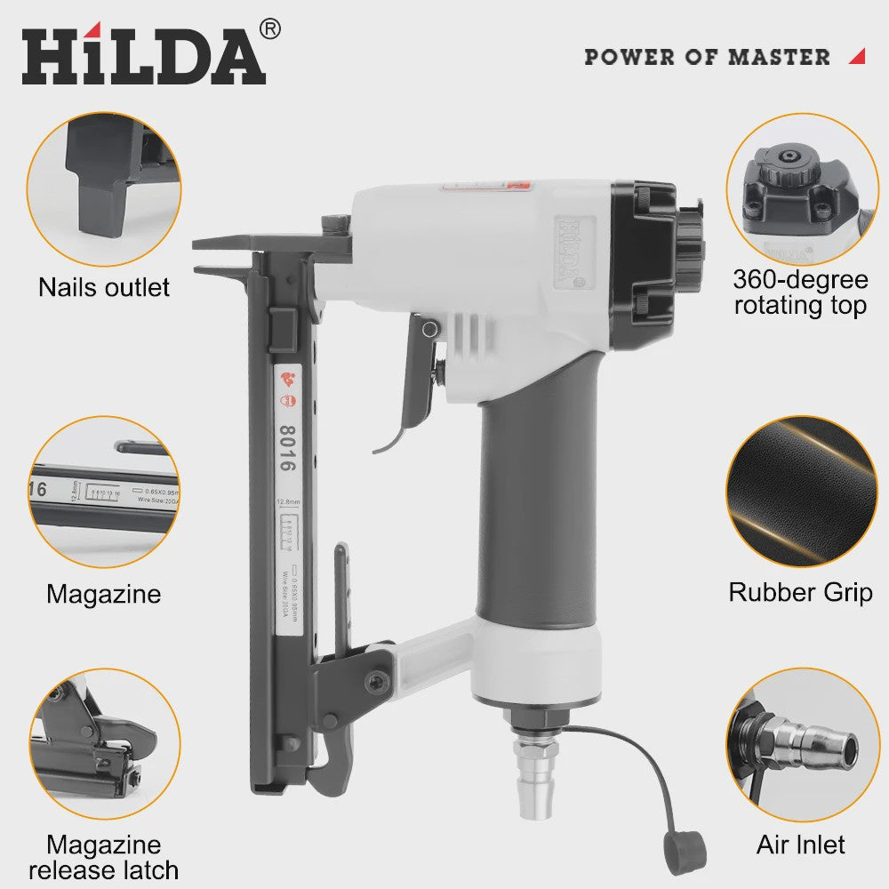 Hilda 8016 Pneumatische Nietmachine - Luchtnietpistool voor Stoffering en Houtbewerking