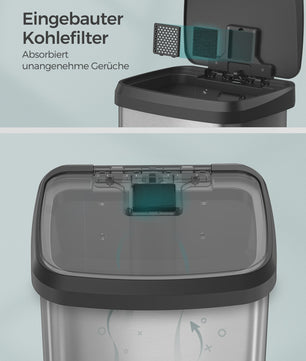 50L Metalen Pedaalemmer met Deksel en Geurfilter - SONGMICS