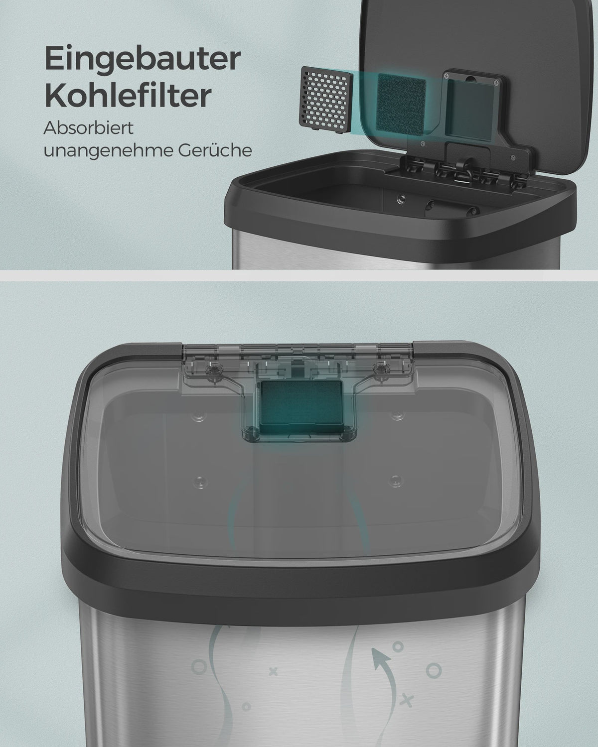 50L Metalen Pedaalemmer met Deksel en Geurfilter - SONGMICS