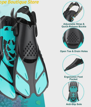 Compleet Snorkel Set voor Volwassenen: Panoramisch Anti-Condens Duikmasker, Droge Snorkel & Verstelbare Zwemvinnen