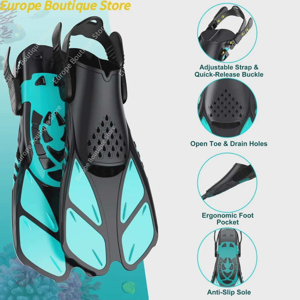 Compleet Snorkel Set voor Volwassenen: Panoramisch Anti-Condens Duikmasker, Droge Snorkel & Verstelbare Zwemvinnen