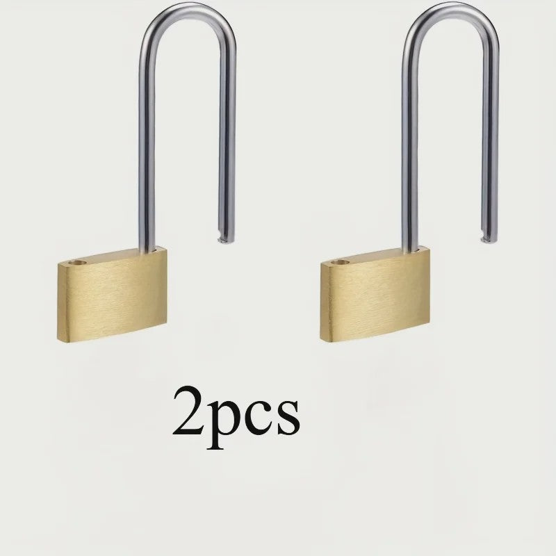 2x Messing Hangslot - Lange Beugel, Gelijksluitend & Geborsteld
