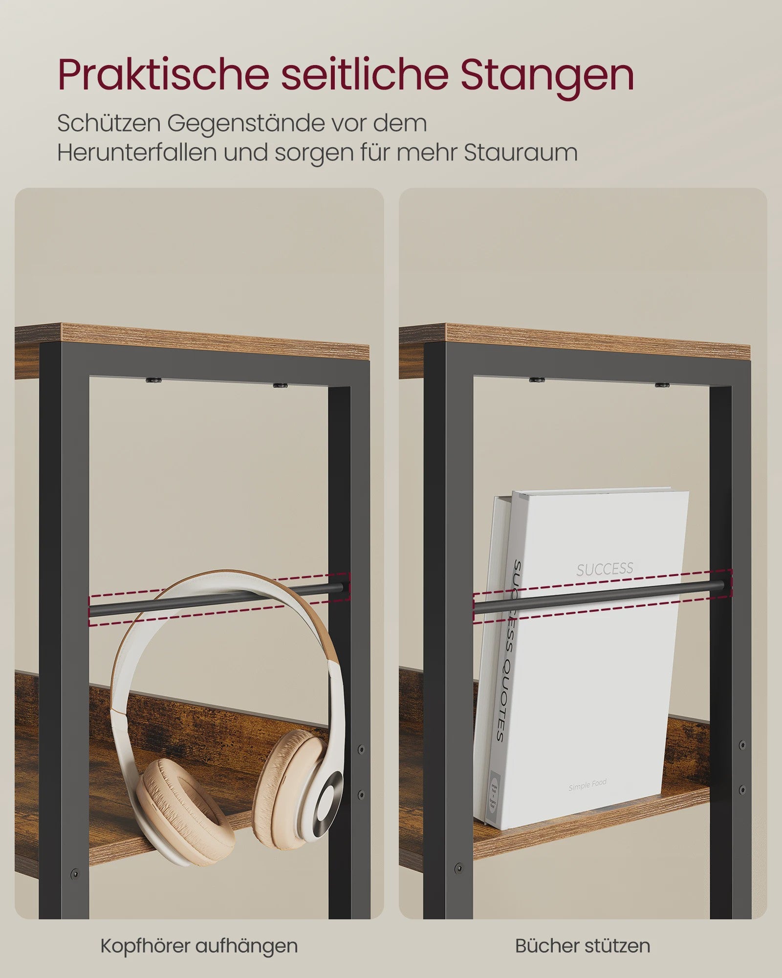 VASAGLE Hoge Boekenkast met 6 Planken - Stijlvolle Opbergkast met Metalen Frame