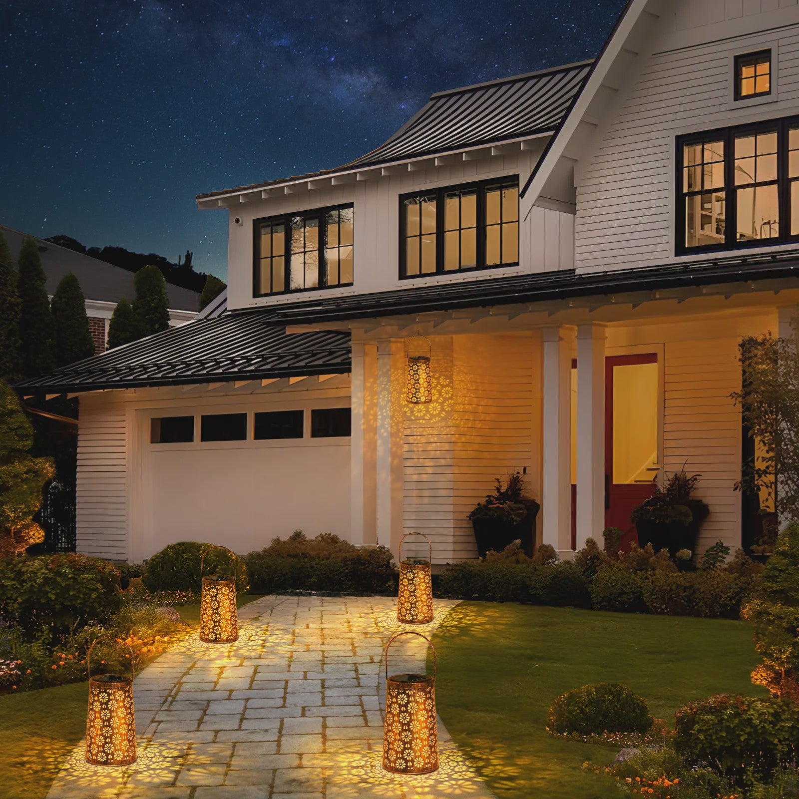 Set Zonne-energie Buitenlantaarns - Decoratieve Metalen Hanglampen voor Tuin, Terras & Pad