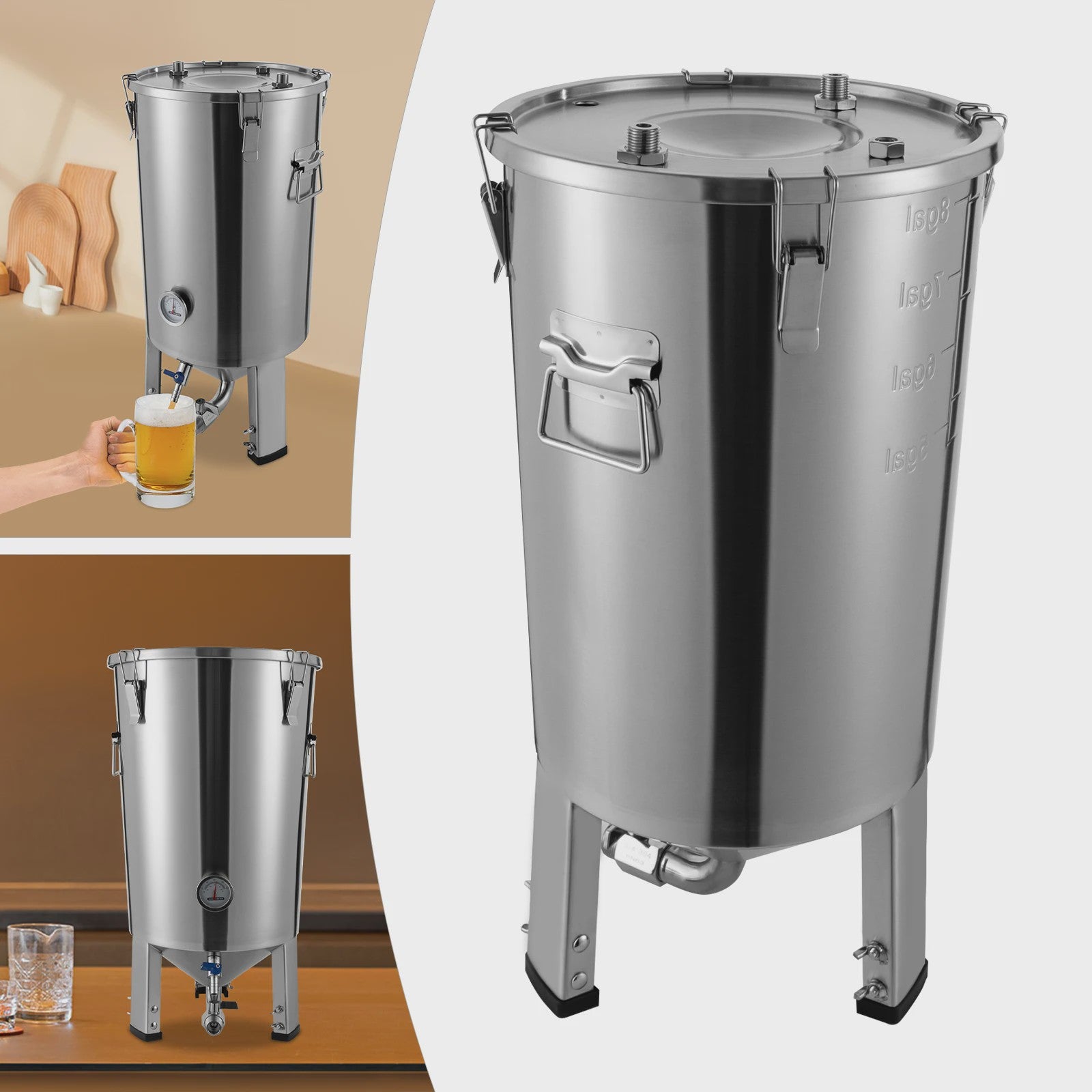 Roestvrijstalen Fermentatietank 26.6L (7.04 Gal) met Conische Bodem voor Bierbrouwen Thuis