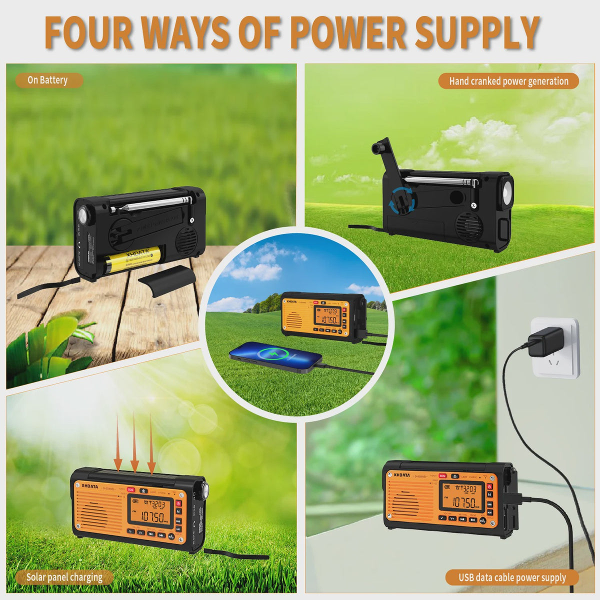 Noodweer Radio XHDATA D-608WB - Crank, NOAA Alert, Bluetooth & Powerbank