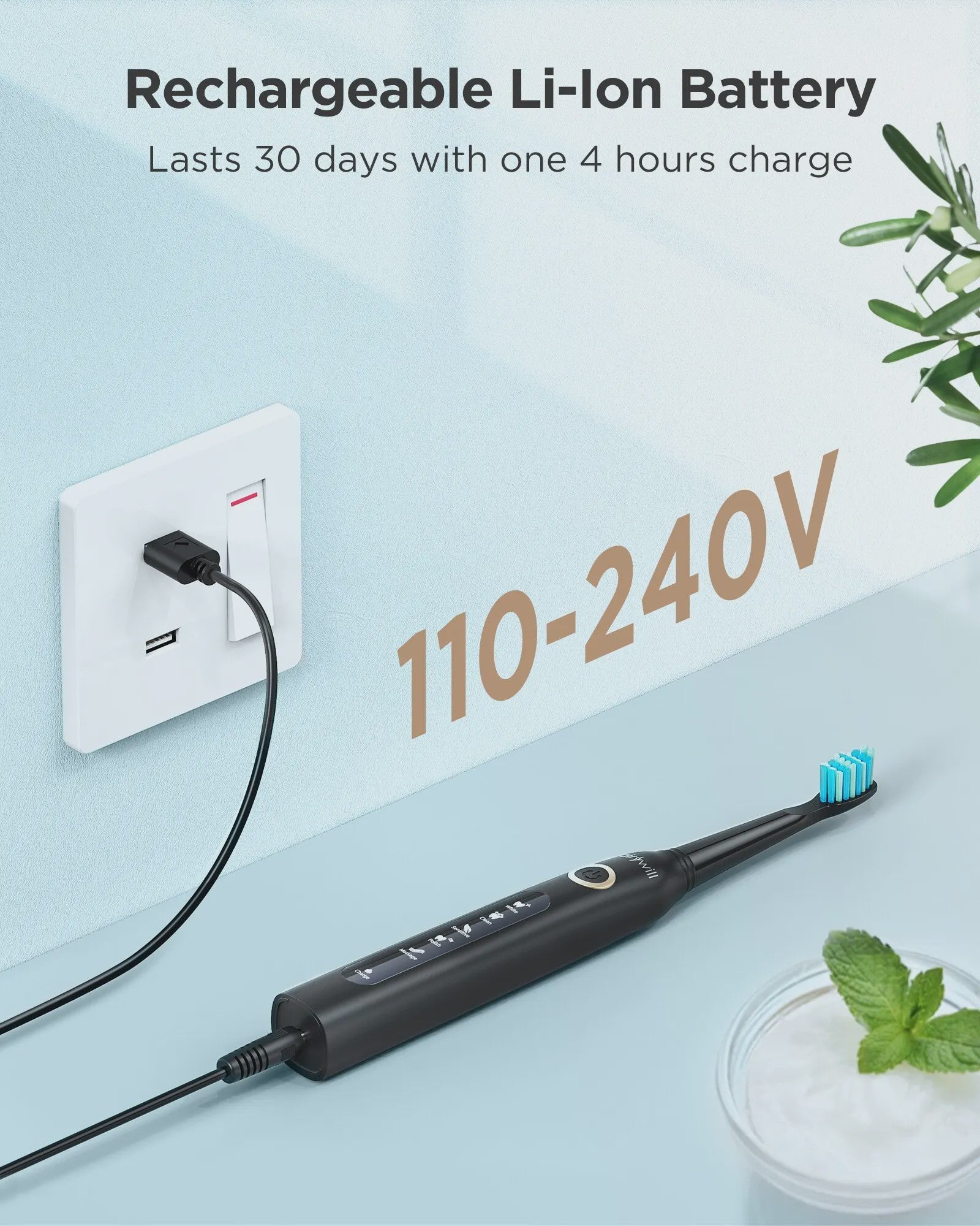 Fairywill Sonic Elektrische Tandenborstel FW-507 - USB Oplaadbaar, Waterdicht, 5 Modi