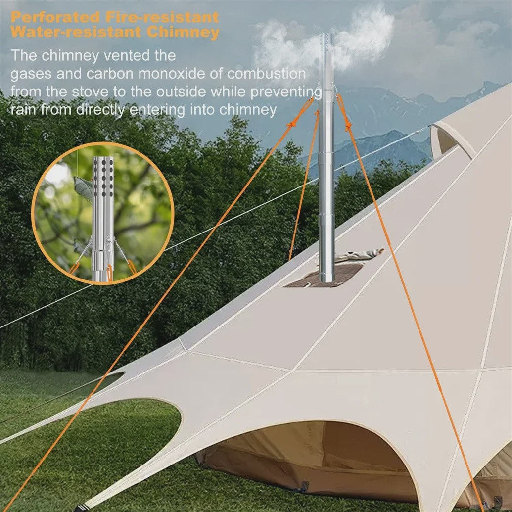 UNHO Houtkachel Tentkachel - Draagbaar & Compact met 6 RVS Rookgasbuizen voor Buiten