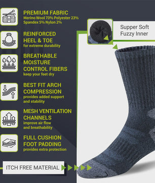 5 Paar Merino Wol Wandelsokken - Warm, Ademend & Compressie voor Heren & Dames