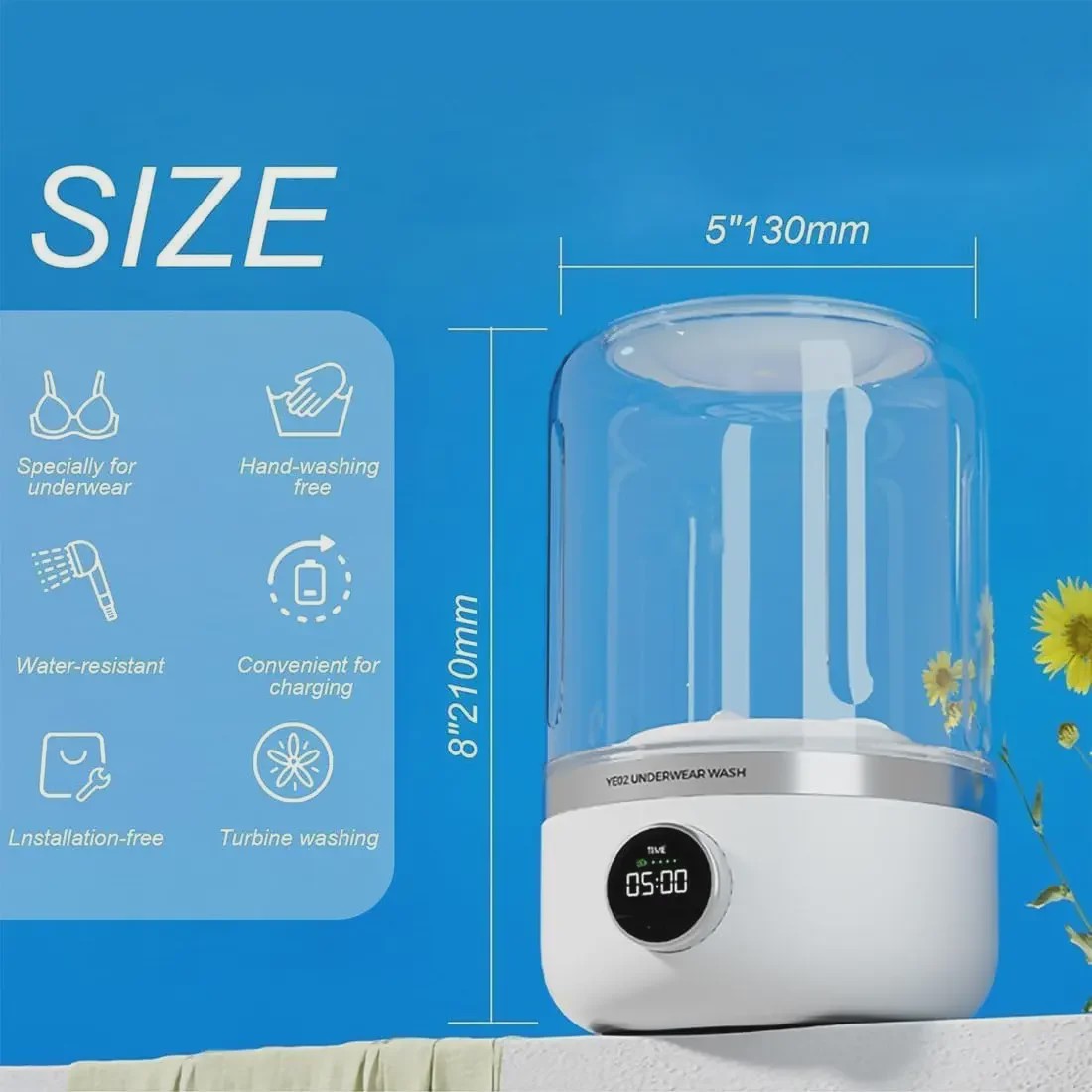 Draagbare Mini Wasmachine voor Ondergoed & Sokken - 1L Capaciteit, Dehydraterend