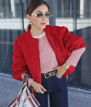 Dames Cropped Bomberjack met Rits - Zachte Stijlvolle Jas met Lange Mouwen