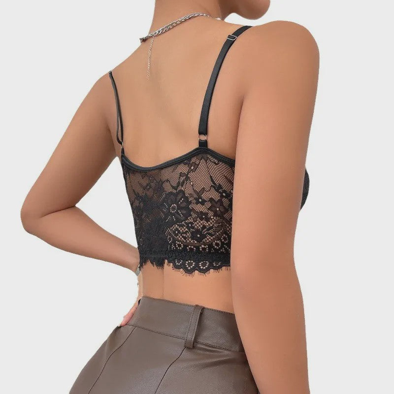 Zwarte kanten crop top met korsetdetails - Elegant en sexy lingerie