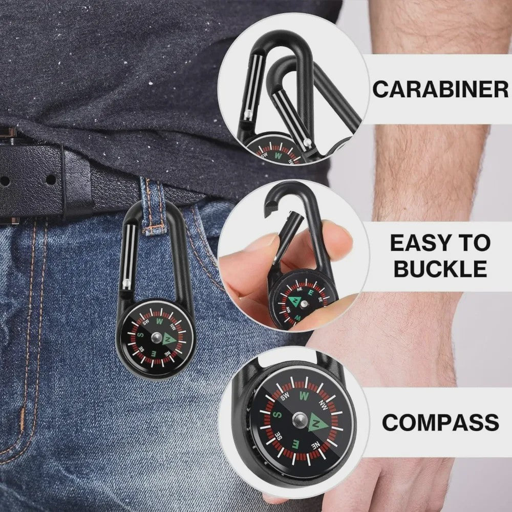 3-in-1 Kompas & Thermometer Carabiner Clip - Outdoor Survival Sleutelhanger