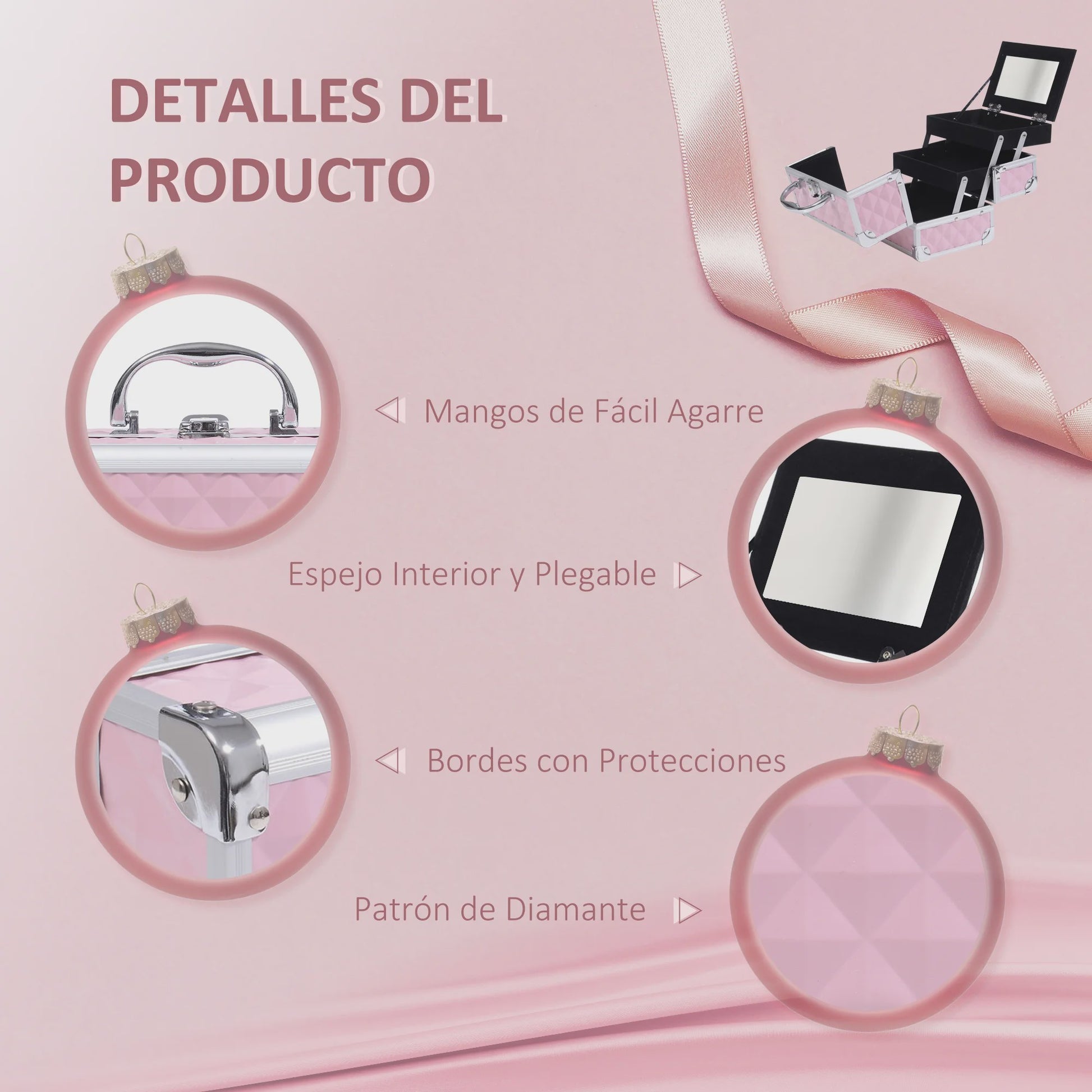 Homcom Make-up Koffer & Cosmetica Organizer - Compact & Roze (20x15x15cm)