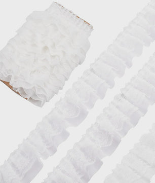 Ruffle Kantband met Borduurwerk - 5cm Breed - Zwart, Wit, Roze - DIY Decoratie