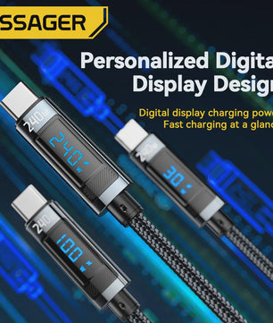 Essager 240W USB-C naar USB-C Kabel met Digitaal Display - PD 3.1 Snellader