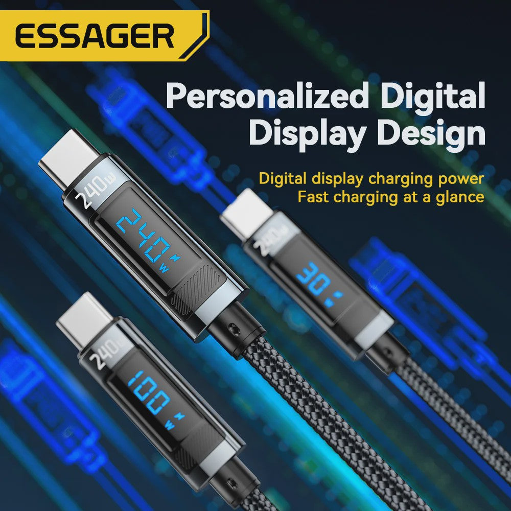 Essager 240W USB-C naar USB-C Kabel met Digitaal Display - PD 3.1 Snellader