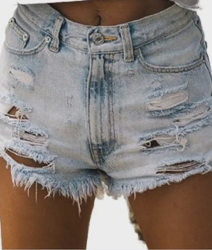 Zomerse Dames Denim Shorts met Ripped Details en Hoge Taille