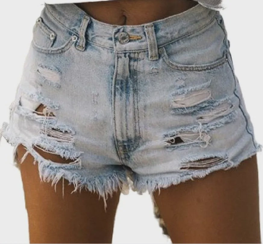 Zomerse Dames Denim Shorts met Ripped Details en Hoge Taille