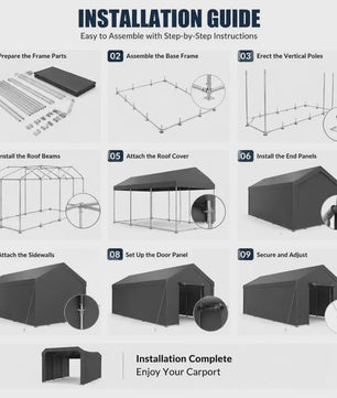 Robuuste Tent Carport 3.65 x 6.09 M - Jaarrond Bescherming met Afneembare Zijwanden