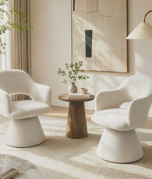 Draaibare eetkamerstoel met hoge rugleuning en linnen bekleding - Beige