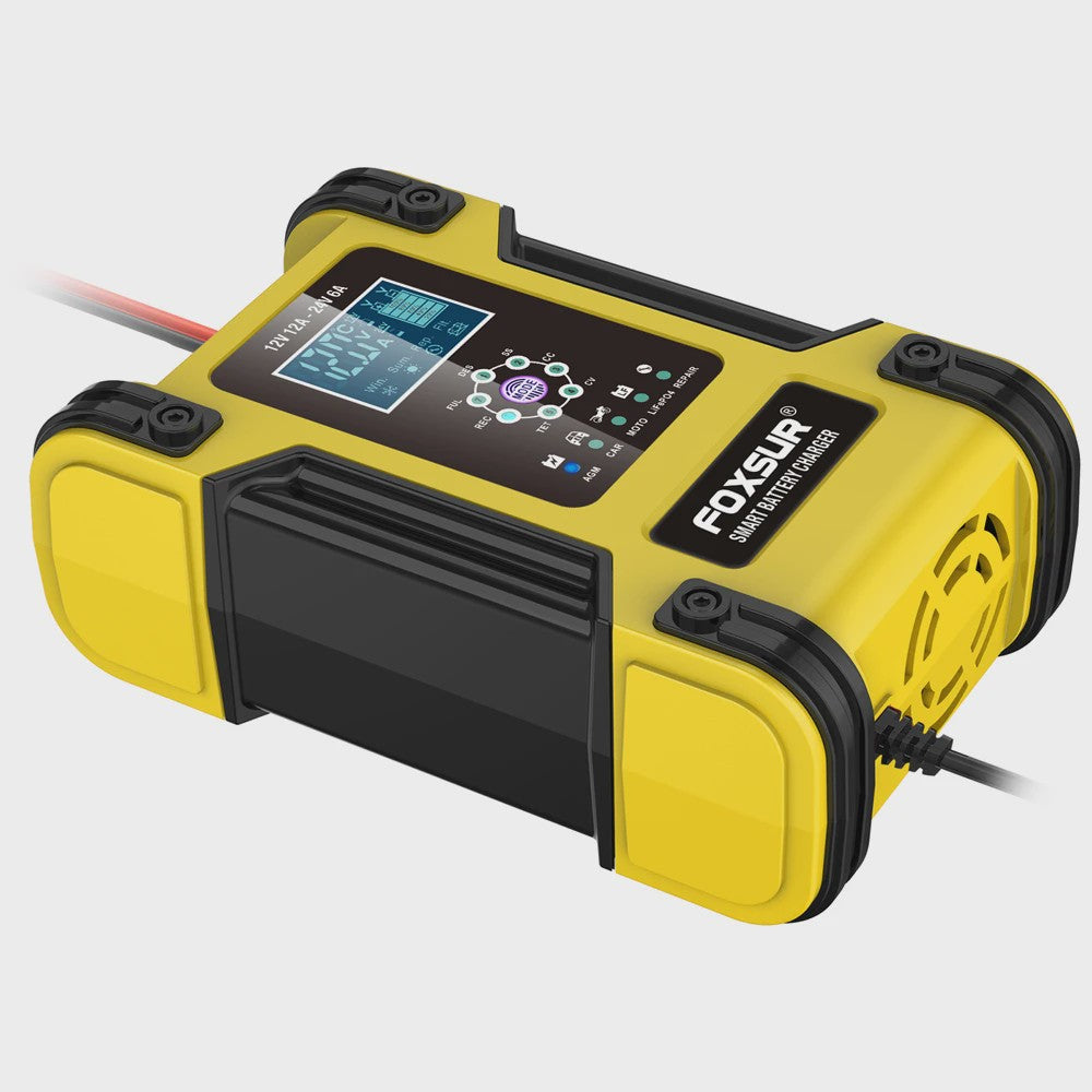 Foxsur Slimme Automatische Acculader 12V/24V met Digitaal Display en Reparatie Modus