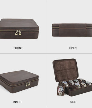 Luxe Leren Horlogedoos met 8 Vakken - Vintage Opbergkoffer voor Heren & Dames