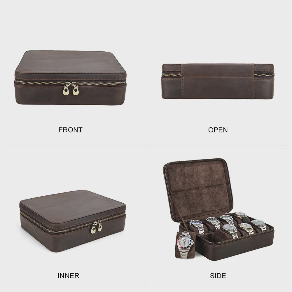 Luxe Leren Horlogedoos met 8 Vakken - Vintage Opbergkoffer voor Heren & Dames