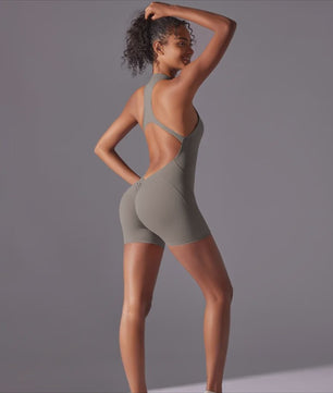 Strakke Sport Jumpsuit met Open Rug - Yoga, Fitness & Hardlopen
