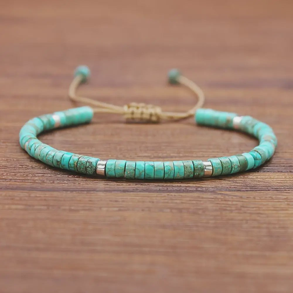 Verstelbare Natuurlijke Turkoois Kralen Armband - Uniek Cadeau & Vakantie Accessoire