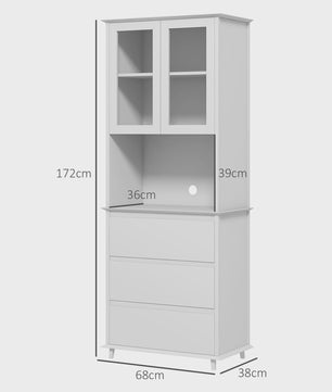 Keuken Buffetkast met Glazen Deuren, 3 Lades en Open Niche - Wit