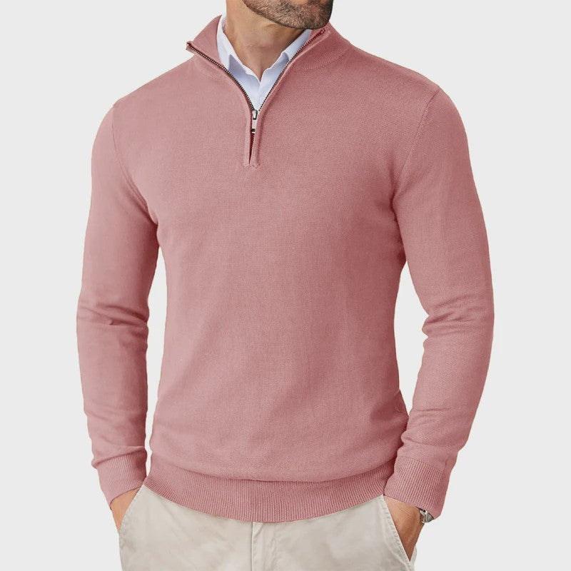 Heren Gebreide Pullover met Ritskraag - Slim Fit Lichtgewicht Casual Sweater