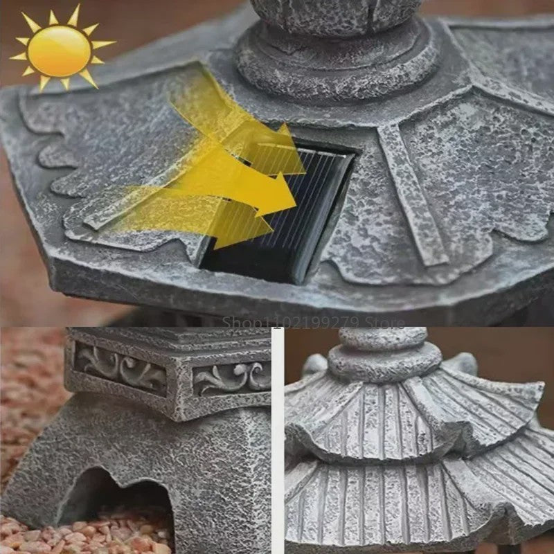 Chinese Pagode Solar Tuinlamp - Zen Stijl Steen Lantaarn voor Buiten