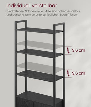 Stijlvolle Boekenkast met 6 Niveaus en Deuren - Metaal Frame