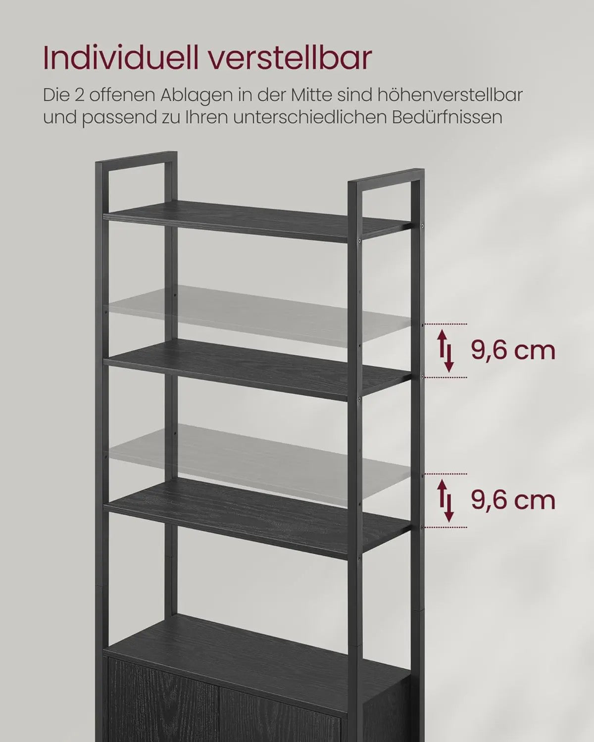 Stijlvolle Boekenkast met 6 Niveaus en Deuren - Metaal Frame