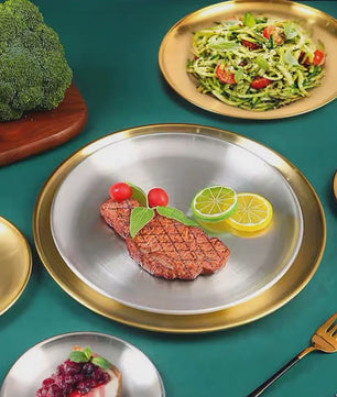 8-delige RVS Serveerschalen Set - Ronde Metalen Borden voor Diner, BBQ & Camping