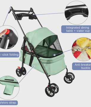 2-in-1 Honden- en Kattenbuggy met Afneembare Reiswieg - Tot 10 kg