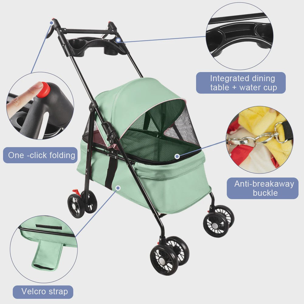 2-in-1 Honden- en Kattenbuggy met Afneembare Reiswieg - Tot 10 kg