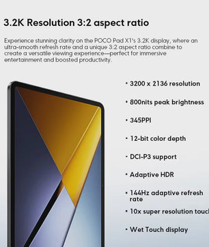 POCO Pad X1 Tablet: 11.2" 3.2K 144Hz Display, Snapdragon 7+ Gen 3, 8850mAh Batterij