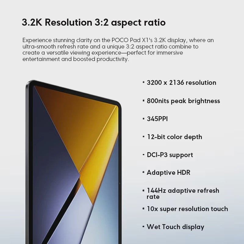 POCO Pad X1 Tablet: 11.2" 3.2K 144Hz Display, Snapdragon 7+ Gen 3, 8850mAh Batterij