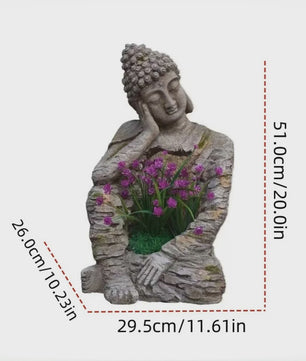 Retro Verweerd Buddha Beeld met Bloembak - Zen Tuindecoratie