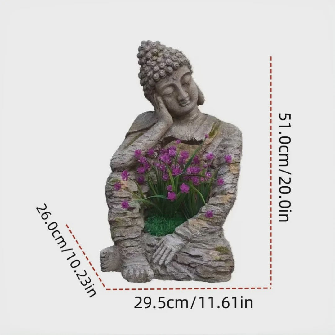 Retro Verweerd Buddha Beeld met Bloembak - Zen Tuindecoratie