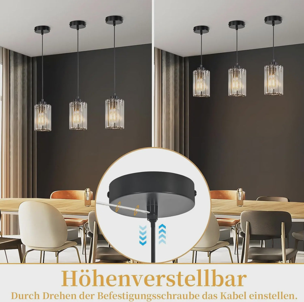 Moderne Kristallen Hanglamp voor Eettafel, Woonkamer & Keuken - E27 Fitting