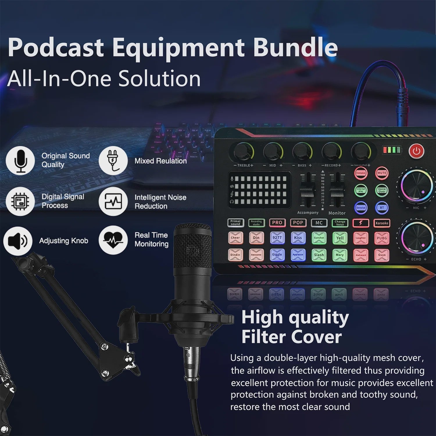 Professionele Livestream Microfoon Kit met Audio Interface, Arm en Popfilter