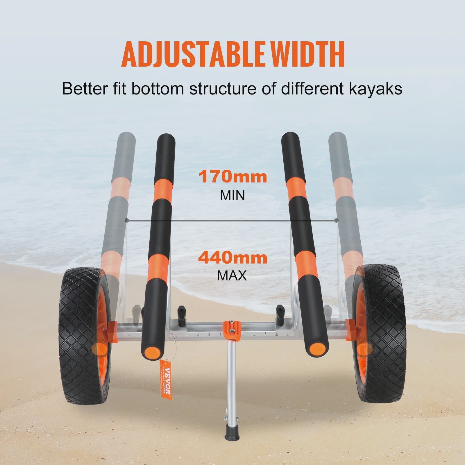 Robuuste Kayakkar met 12'' Banden - 204kg Draagvermogen, Verstelbare Breedte